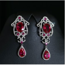Platinum Plated Emerald | Sapphire | Ruby Earrings - Diamond Cut Original Swiss Cubic Zirconia